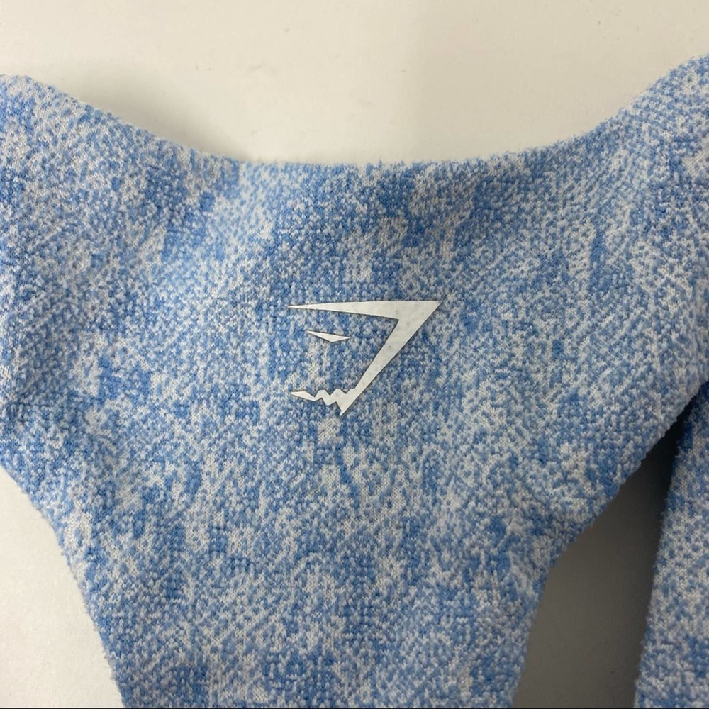 Gymshark Sports Bra XS Blue & White Fleur Texture Overlapping Racerback Detail - Picture 3 of 6